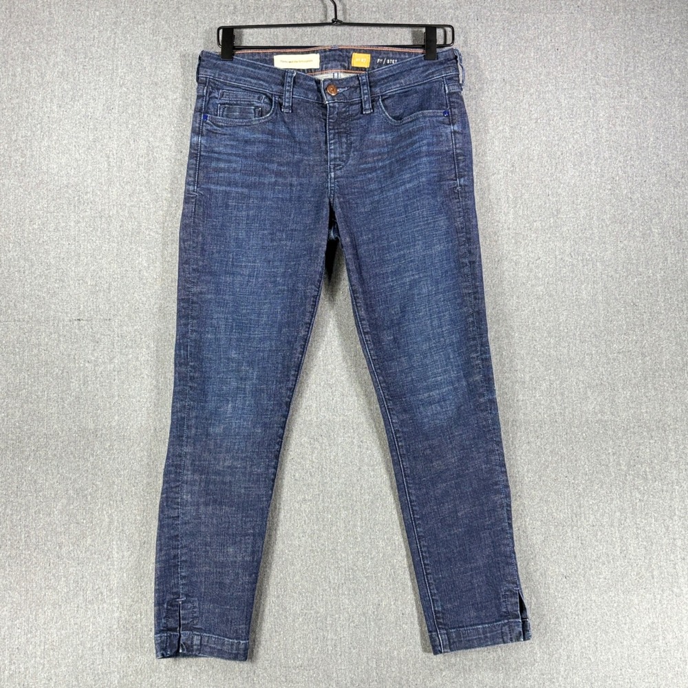 Pilcro and the Letterpress Stet Jeans Womens 27 Blue Slim Straight Ankle Slit